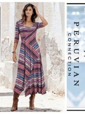 Peruvian Connection Monserrato Multicolor Stripe Stretch Maxi Midi Dress size M